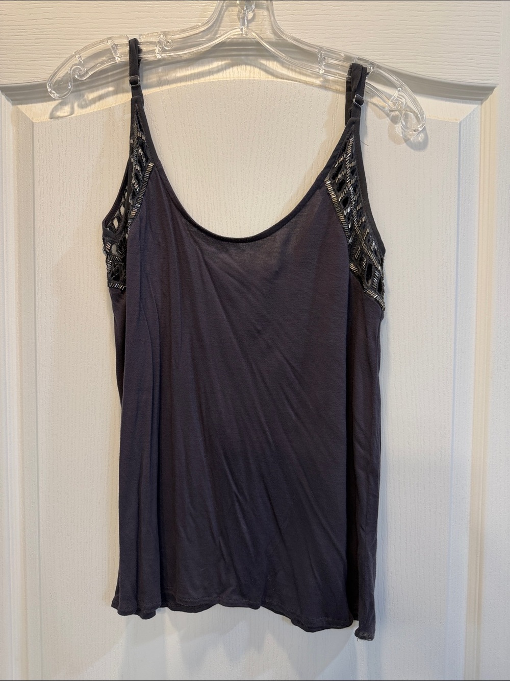 BKE Charcoal Black Beaded Strap Camisole